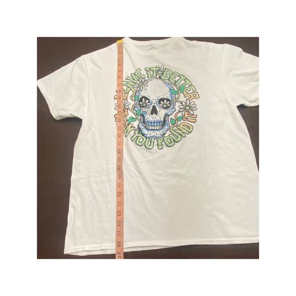 DOM Leave It Better Than You Found It Skull Daisy Graphic Tee White Shirt Large - Picture 5 of 6